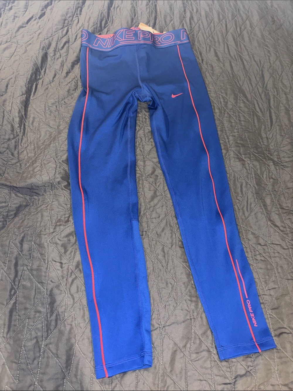 NWT Nike Pro Girls' Blue Compression Leggings with Pink Accents